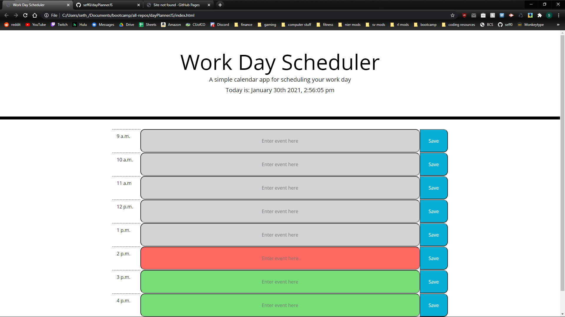 Screenshot of day planner app